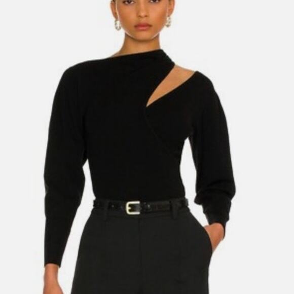 A.L.C. Addison Top Women L Black Luxe Ribbed Knit Asymmetric Cut Out Stretch NEW - Picture 3 of 11